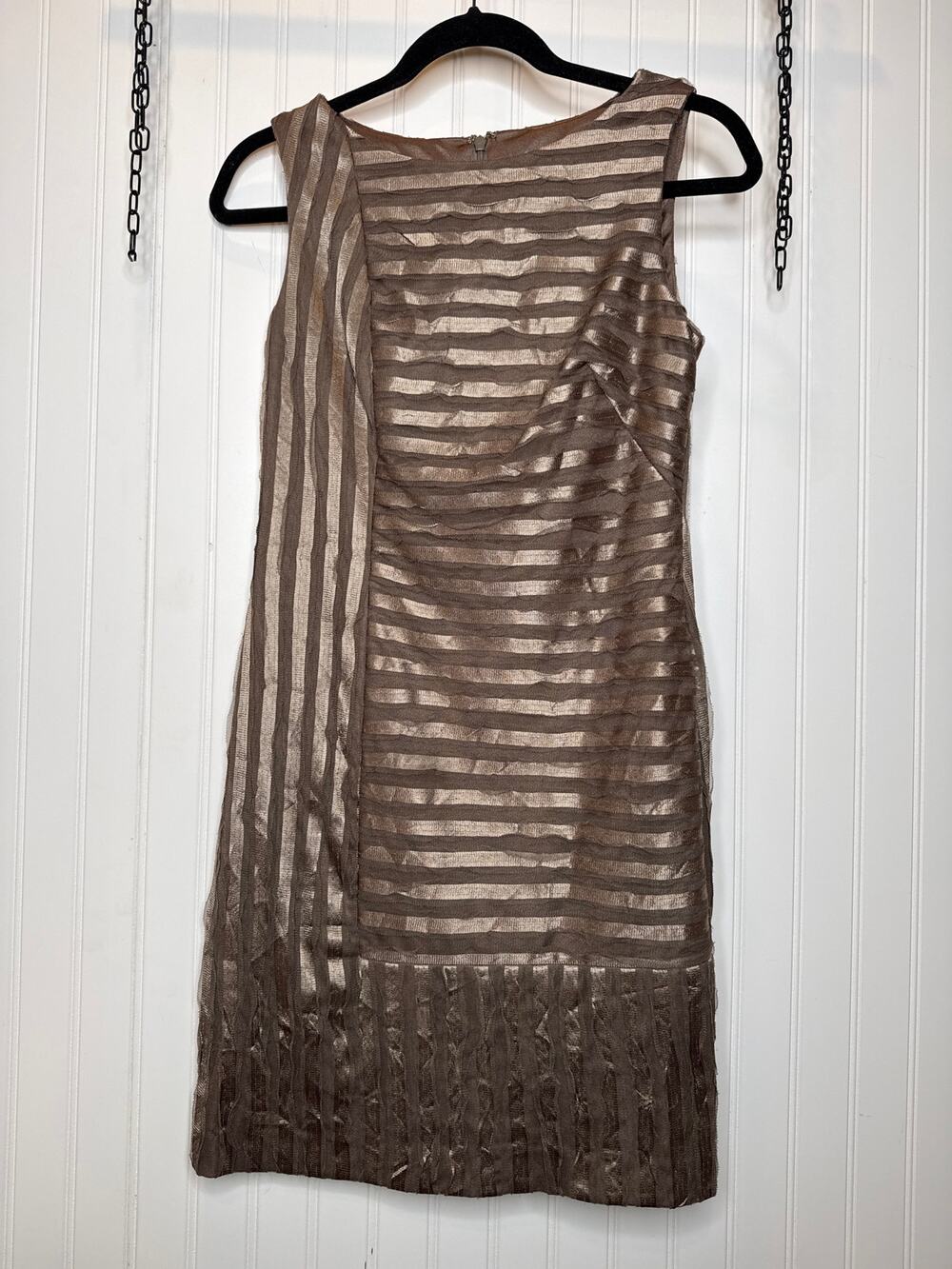Aidan Mattox Women’s Bronze Striped Sheath Dress Sleeveless Career Work Size 4